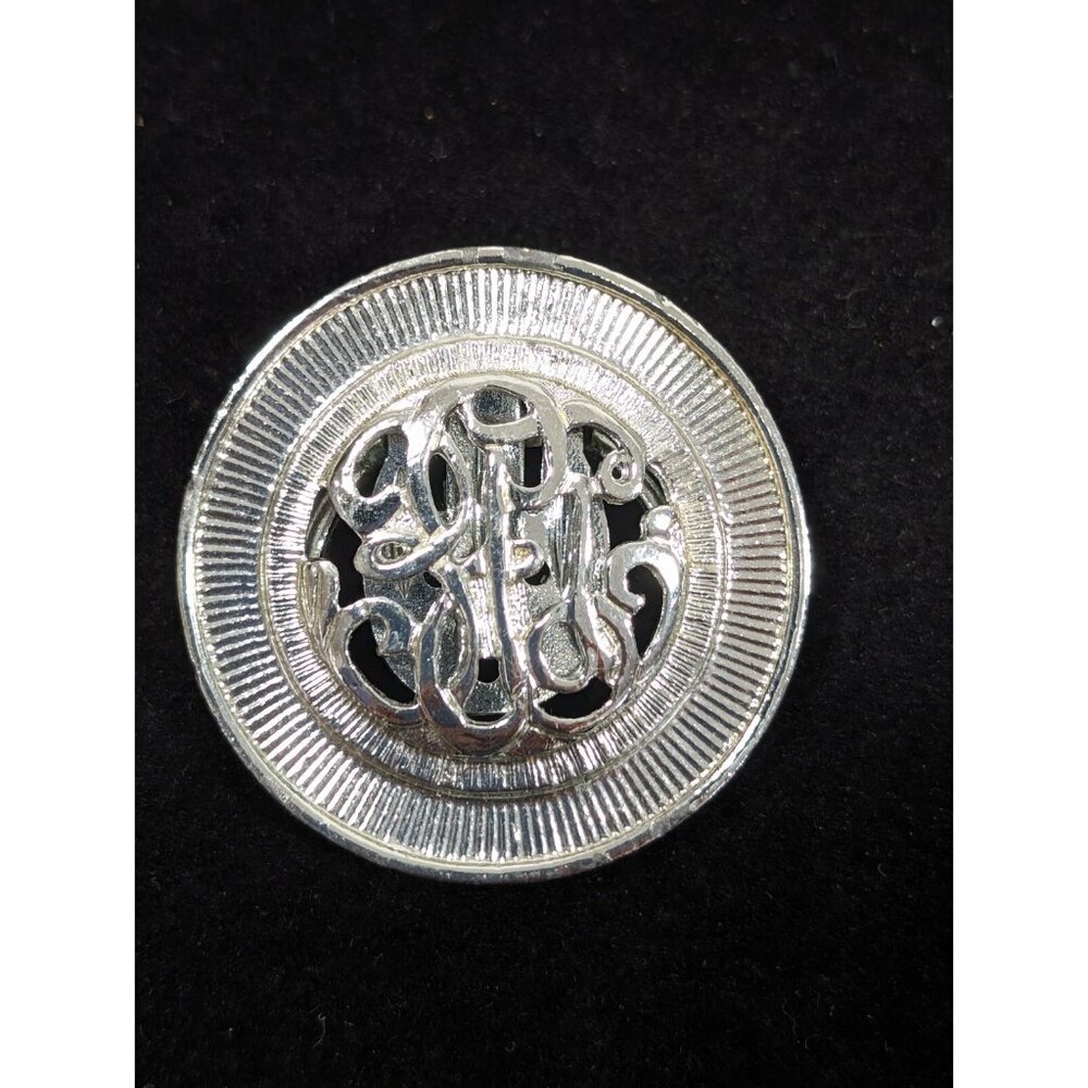 Vintageโ Silver Tone Monogram Round Scarf Dress Clip Retro MCM